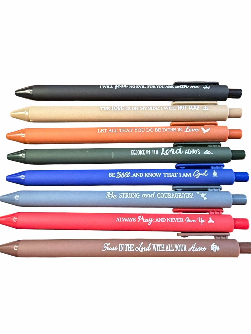 NWT Set of 8 Christian Inspirational Pens Scripture Quotes Colorful